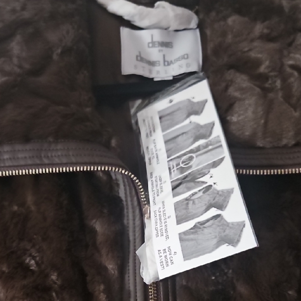 Dennis Basso Brown Faux Leather Fur Jacket/Vest - Women -XL - Picture 5 of 11
